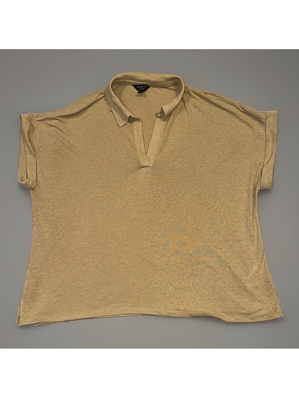 Banana Republic Women’s V-Neck Short Sleeve Polo Extra Large Taupe Linen Blend